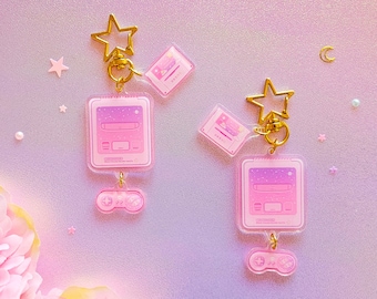 Llavero acrílico de SNES / Llavero de Nintendo SNES Gamer Girl / Llaveros de consolas de videojuegos clásicas de la vieja escuela / Llavero colgante con bonito efecto degradado
