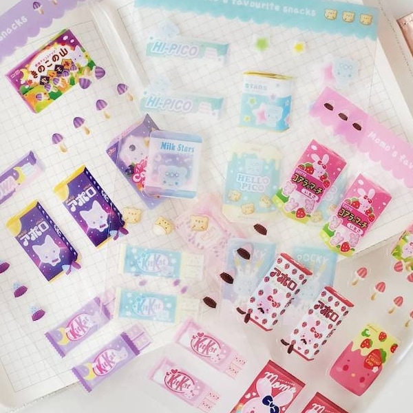 Asian Snack Stickers | Stickers Sheets | Stickers Aesthetic | Stickers Set | Transparent Stickers Pack In The Uk | Pocky | Meiji | KitKat