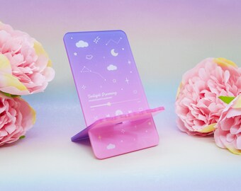 Dreamy Gradient Aesthetic Celestial Twilight Dreaming Acrylic Phone Holder Stand | Pretty Pink Purple Galactic Kawaii Gamer Girl Phone Dock