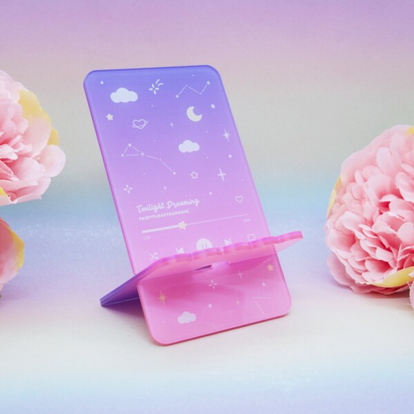 Dreamy Gradient Aesthetic Celestial Twilight Dreaming Acrylic Phone Holder Stand | Pretty Pink Purple Galactic Kawaii Gamer Girl Phone Dock