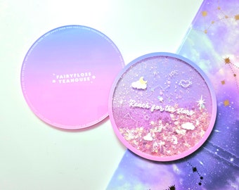Acrylic Glittery Shaker Coaster | Acrylic Dreamy Gradient Celestial Coaster | Purple Pink Coaster | Reach For The Stars Cute Pretty Coaster