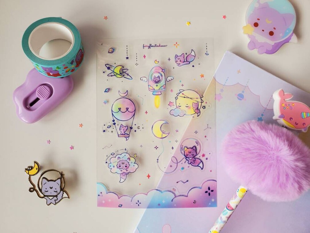 Fuwa Fox in Space Sticker Sheet | Celestial Sticker Sheets | Cute ...