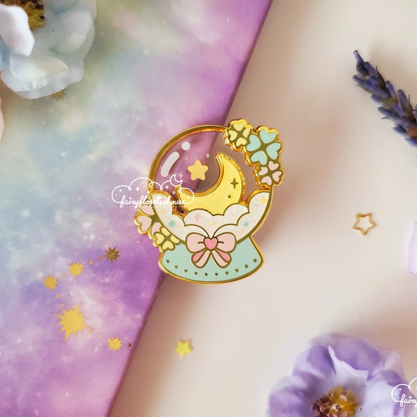 Crystal Ball Enamel Pin | Cosmic Witch Lab Crystal Moon Ball Hard Enamel Pins | Clear Transparent Enamel Pin With Screen Printed Details