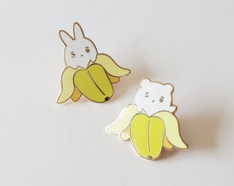 Kawaii Bear Bunny Hard Enamel Pin | Cute Banana Bear | Banana Bunny | Bananya | Banana Friends | BBC Banana | Yellow On The Outside