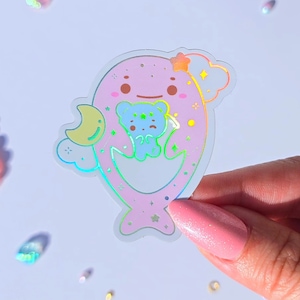 Pico & Ocean Friends Holographische Regenbogen irisierende Silber gestanzte glänzende Aufkleber | Walhai Delfin Stingray Oceanic Dreams Kollektion