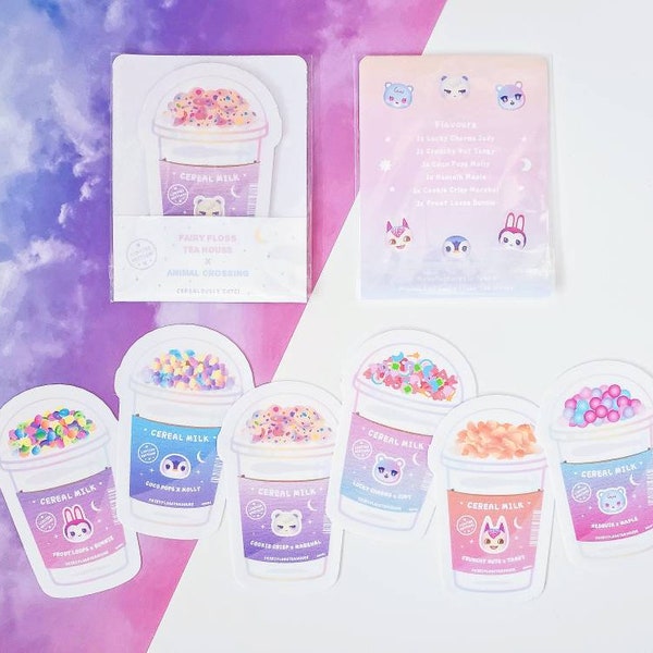 Cute Rainbow Cereal Drink Smooth Matte Die Cut Water-resistant Stickers, Semi-Transparent, Fun Snack Theme, ACNH, ACNL, New Leaf Horizons