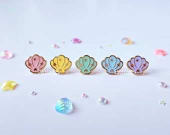 Mini Pastel Rainbow Glittery Seashell Board Fillers Oceanic Dreams Collection | Pink Yellow Green Blue Purple Seashells Small Enamel Pins