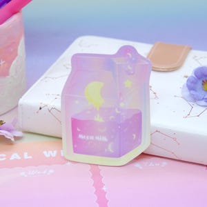 Caixas de leite | Leite Galaxy | Máquina de venda automática de leite | Adesivos estéticos recortados Moon Milk | Decoração de garrafa fosca suave | Decalque para laptop