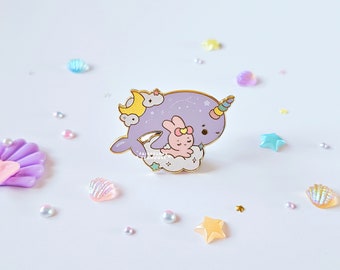 Momo & Narwhal Oceanic Dreams Enamel Pin | Dreamy Celestial Marine Animal Enamel Pin | Mythical Sea Creatures Cute Pink Bunny Lapel Pin UK