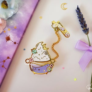 Celestial Witch Cauldron Enamel Pin | Cosmic Witch Lab Cloud Cauldron Hard Enamel Pins | 2 Part Chain Enamel Pin | Test Tube Chained Pin