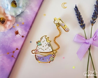 Celestial Witch Cauldron Enamel Pin | Cosmic Witch Lab Cloud Cauldron Hard Enamel Pins | 2 Part Chain Enamel Pin | Test Tube Chained Pin