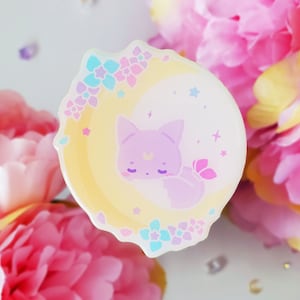 Acrylic Fuwa Fox Sticker | Phone Accessory Holder Cute | Phone Stand | Floral Phone Grip | Griptok | Sleepy Baby Fox Grip | Pastel Flowers