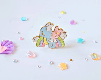 Momo & Seahorse Oceanic Dreams Hard Enamel Pin | Dreamy Celestial Marine Animal Enamel Pin | Kawaii Seahorse Cute Bunny Ride Lapel Pin UK