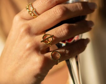 Gold-Plated Brass Circle Ring | Minimalist Geometric Adjustable Ring