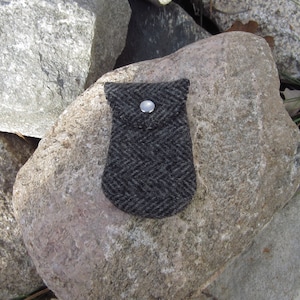 Handmade Gray Herringbone Mini Wool Bag - Small Pouch With Pearl Snap Closure