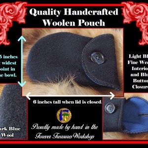 Dark Blue Woolen Pouch with Medium Blue Interior and Blue Button, Quality Handmade Woolen Organizer