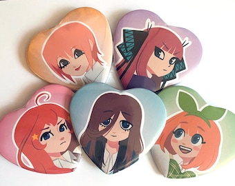 Quintessential Quintuplets Heart Pins (2")