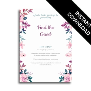Find the Guest Spring Roses Watercolor Themed Excellent Ice Breaker Hen Party Game bachelorette game bachelorette party hen party game hen n