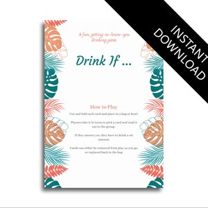 Drink If ... Tropical Summer Themed Hen Party Games Drinking Games  bachelorette game bachelorette party hen party game hen night game insta