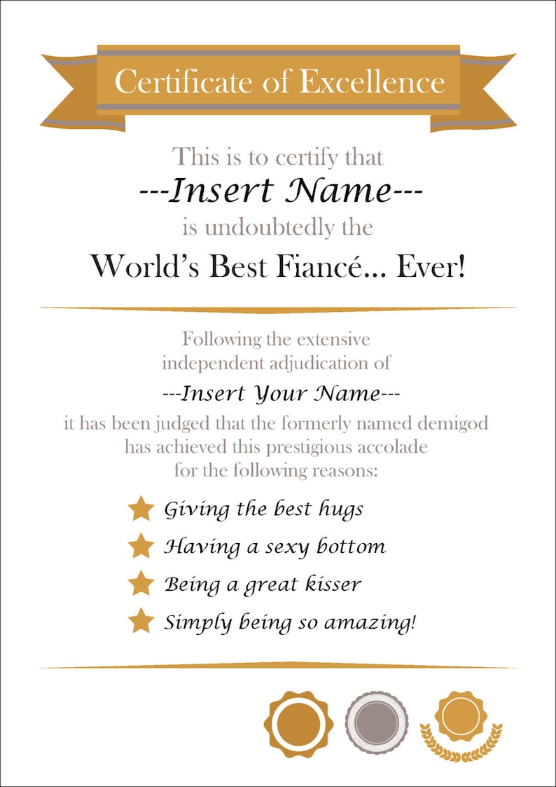 Editable Best Fiance Certificate Instant Download Fiance Gift Birthday ...
