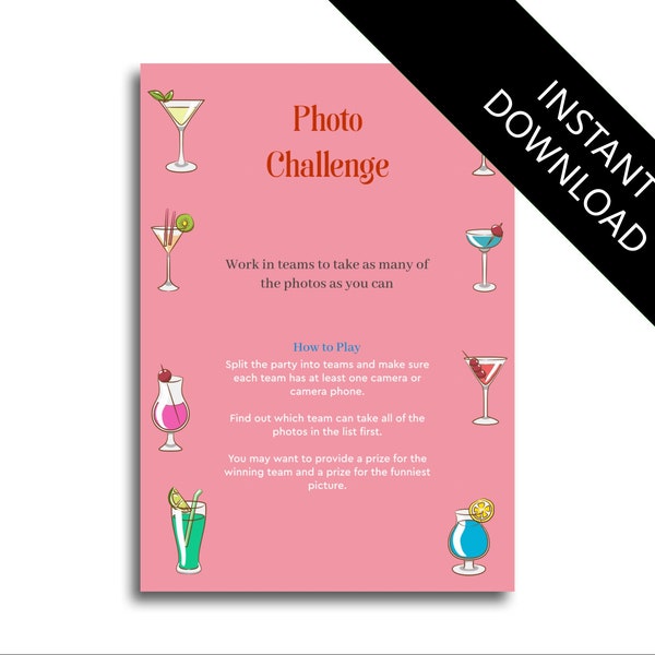 Photo Challenge Cocktail Speakeasy themed Hen Party Photo Game bachelorette game bachelorette party hen party game hen night game instant do