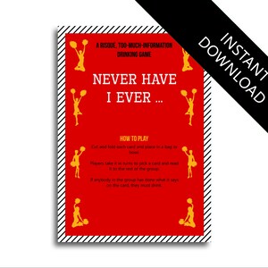 Never Have I Ever Cheerleader Themed Hen Party Game Drinking Game bachelorette game bachelorette party hen party game hen night game instant