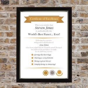 Éditable Best Fiance Certificate Instant Download - Fiance gift Birthday card for Fiance Card fun valentines gift