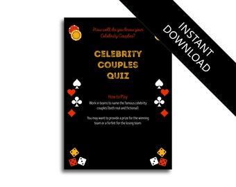 Celebrity Couples Quiz Las Vegas Casino Themed Guess the Song Hen Party Game bachelorette game bachelorette party hen party game hen night g