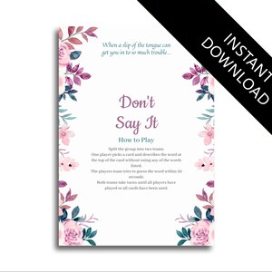 Don&#39;t Say It Spring Roses Watercolor Themed Banned Words Taboo Hen Party Game bachelorette game bachelorette party hen party game hen night