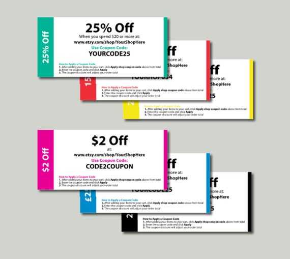 Editable Coupon Template - Print Your Own  Coupons - 6 colours,   Coupon Template, Editable  Coupons,  Voucher Template