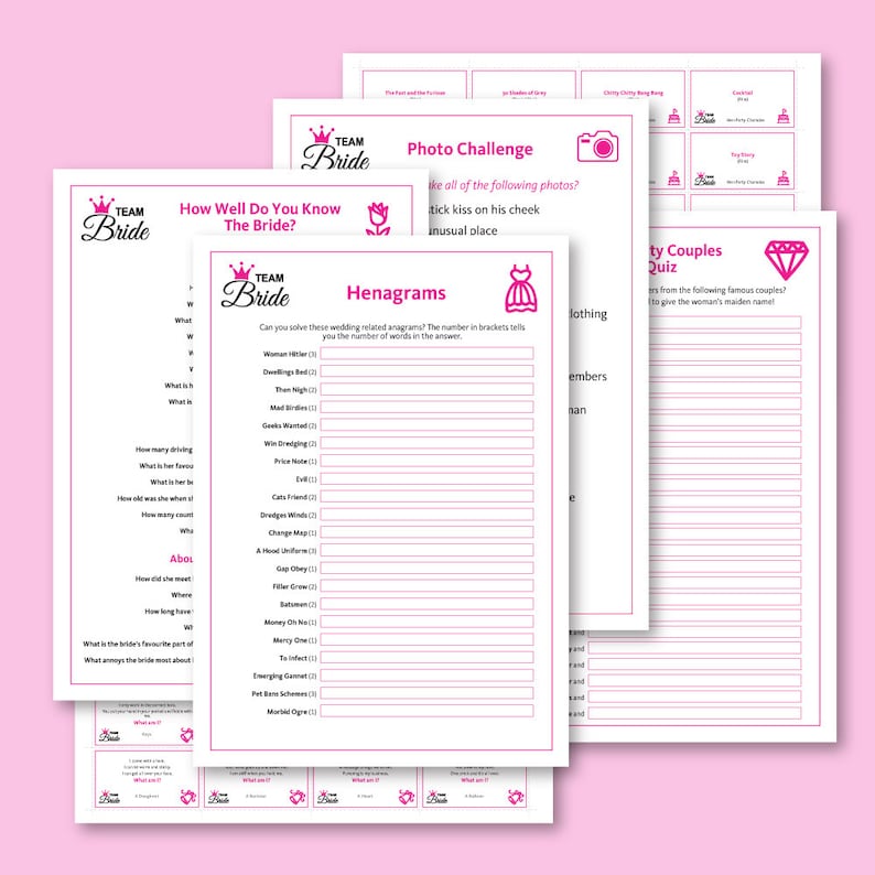 6 Bachelorette Party Games Hen Night Game, Instant Download, Printable ...