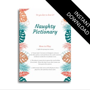 Naughty Pictionary Tropical Summer Themed Raunchy Pictionary Drawing Game bachelorette game bachelorette party hen party game hen night game