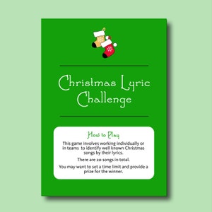 Christmas Lyric Challenge - Fun Christmas Entertainment, Printable Christmas Games Printable Christmas Lyric Game Christmas music quiz