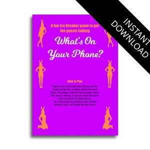 What&#39;s On Your Phone Bunny Girl Themed Phone Bingo Style Hen Party game bachelorette game bachelorette party hen party game hen night game i