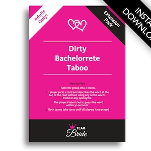 Dirty Bachelorette Taboo Extension Pack Bachelorette party game - Raunchy banned words challenge - Team Bride Instant Download