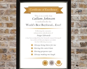 Editable Best Boyfriend Certificate Instant Download - Boyfriend gift Birthday card for boyfriend Boyfriend Card fun valentines gift