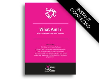 Bachelorette Party Games What Am I? - Riddle based innuendo Hen Party Game, Instant Download, hen night games, hens do games Hen Party Games