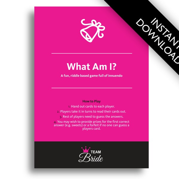 Bachelorette Party Games What Am I? - Riddle based innuendo Hen Party Game, Instant Download, hen night games, hens do games Hen Party Games