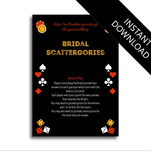 Bridal Scattergories Las Vegas Casino Themed Excellent Ice Breaker Hen Party Game bachelorette game bachelorette party hen party game hen ni