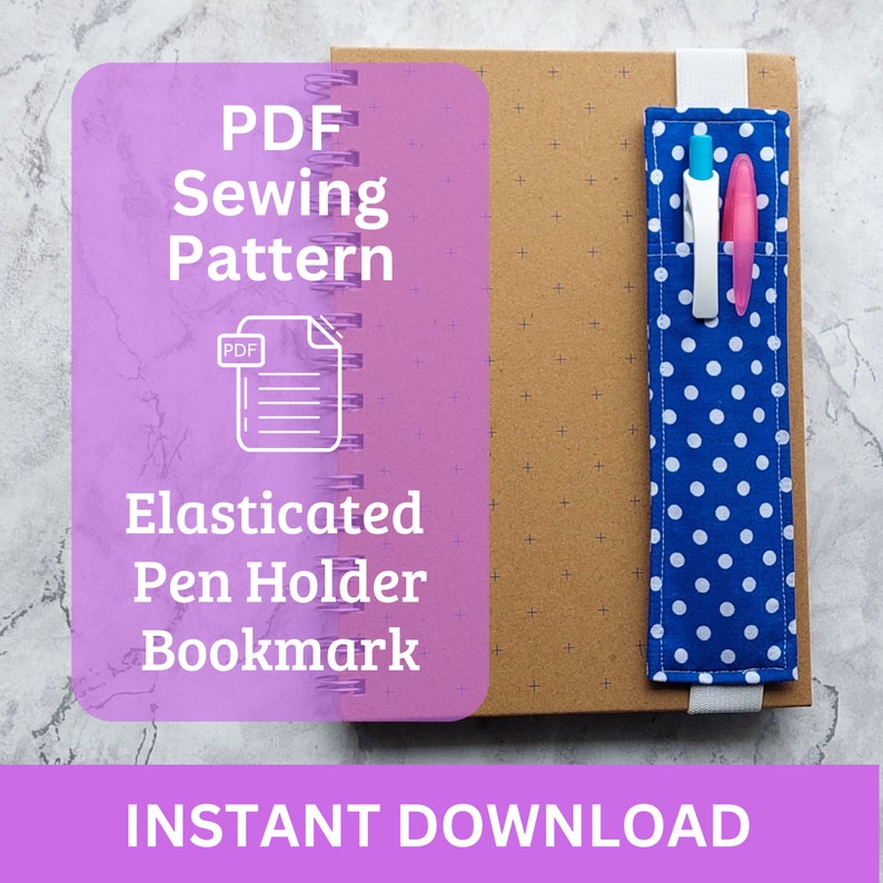 Pen Holder Bookmark Sewing Pattern. Instant Download PDF Pattern. Beginner Friendly. Easy to Sew Gift. Elasticated Bookmark Instructions. image 1