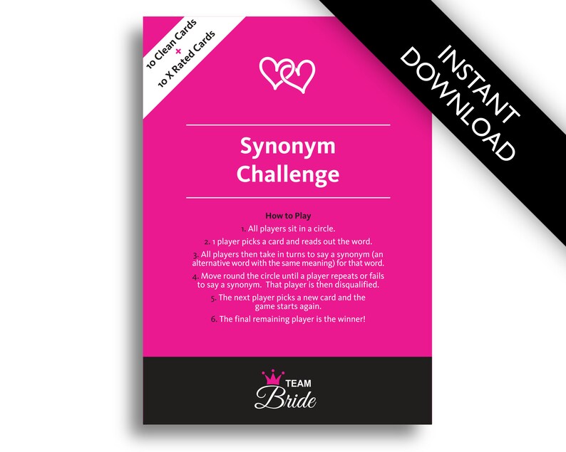 Hen Party Synonym Challenge Adult Synonym Game Hen Night Etsy