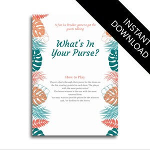 What&#39;s In Your Purse Tropical Summer Themed Excellent Ice Breaker Hen Party Game bachelorette game bachelorette party hen party game hen nig
