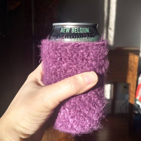 Crocheted Beer Bottle/Can Cover/Cozy -- Purple Bedhead