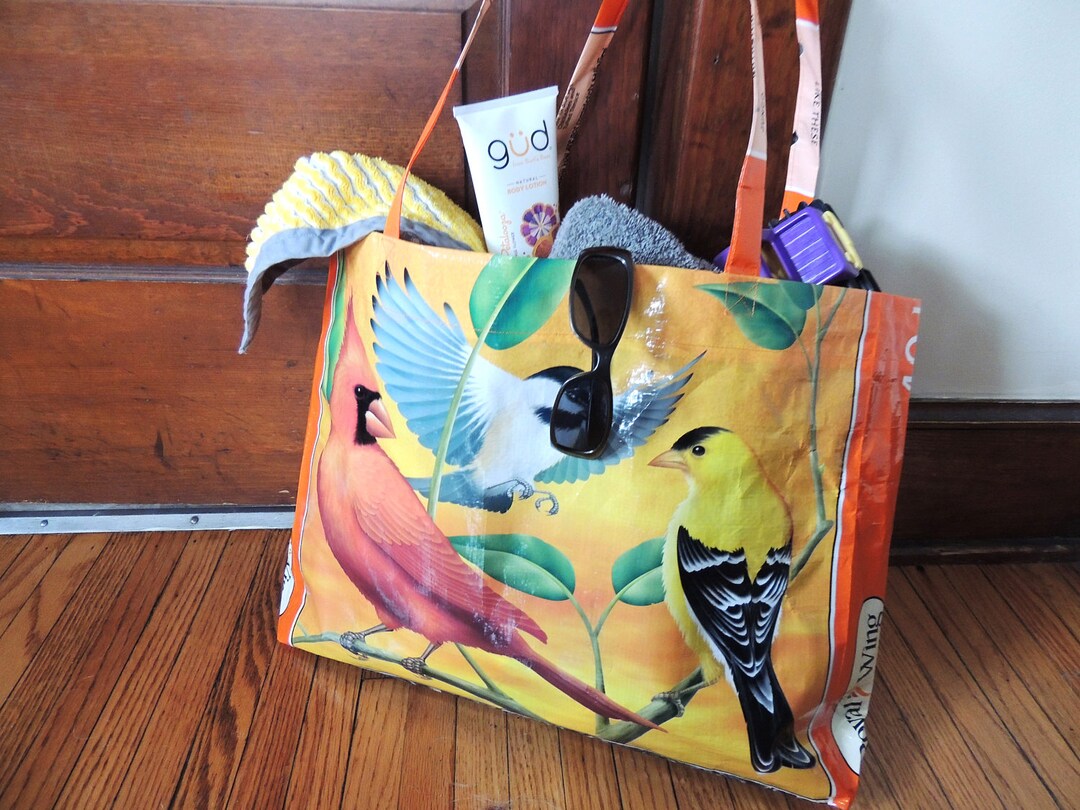 Recycled Birdseed Bag / Feed Bag Tote Large Orange Wild Etsy