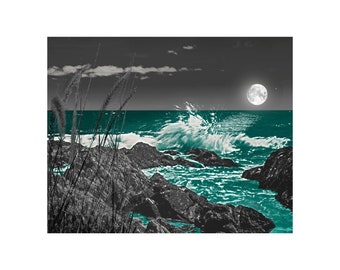 Seacrest Teal Gray Wall Art Home Decor Ocean