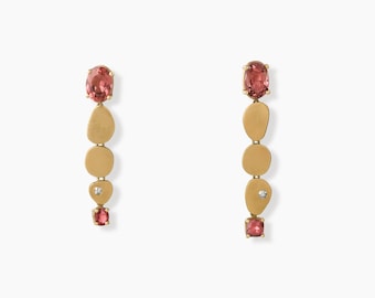 18 Kt Brushed Gold, Tourmaline & Diamond Earrings