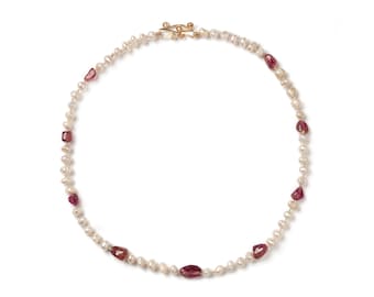 Hand Crafted 18 Kt Gold, Biwa Pearl & Tourmaline Necklace