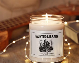 Haunted Library Candle, Halloween Decor, Boo Basket Gift, Book Lover Gift, Gothic Home Decor, Halloween Candle,Gift for Readers,Bookish Gift