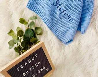Baby Name Knit Blanket, Baby Blanket Personalized,Kids Blanket,Toddler Blankets, Embroidered Stroller Blanket,Newborn Baby Gift