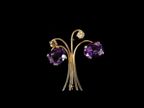 DIAMOND AMETHYST BROOCH 7088dg438A - image 1